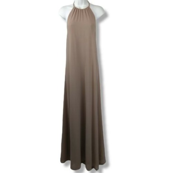 Amsale Dresses & Skirts - Nouvelle Amsale Size Medium Latte Jordan High Halter Neck Long Chiffon Gown